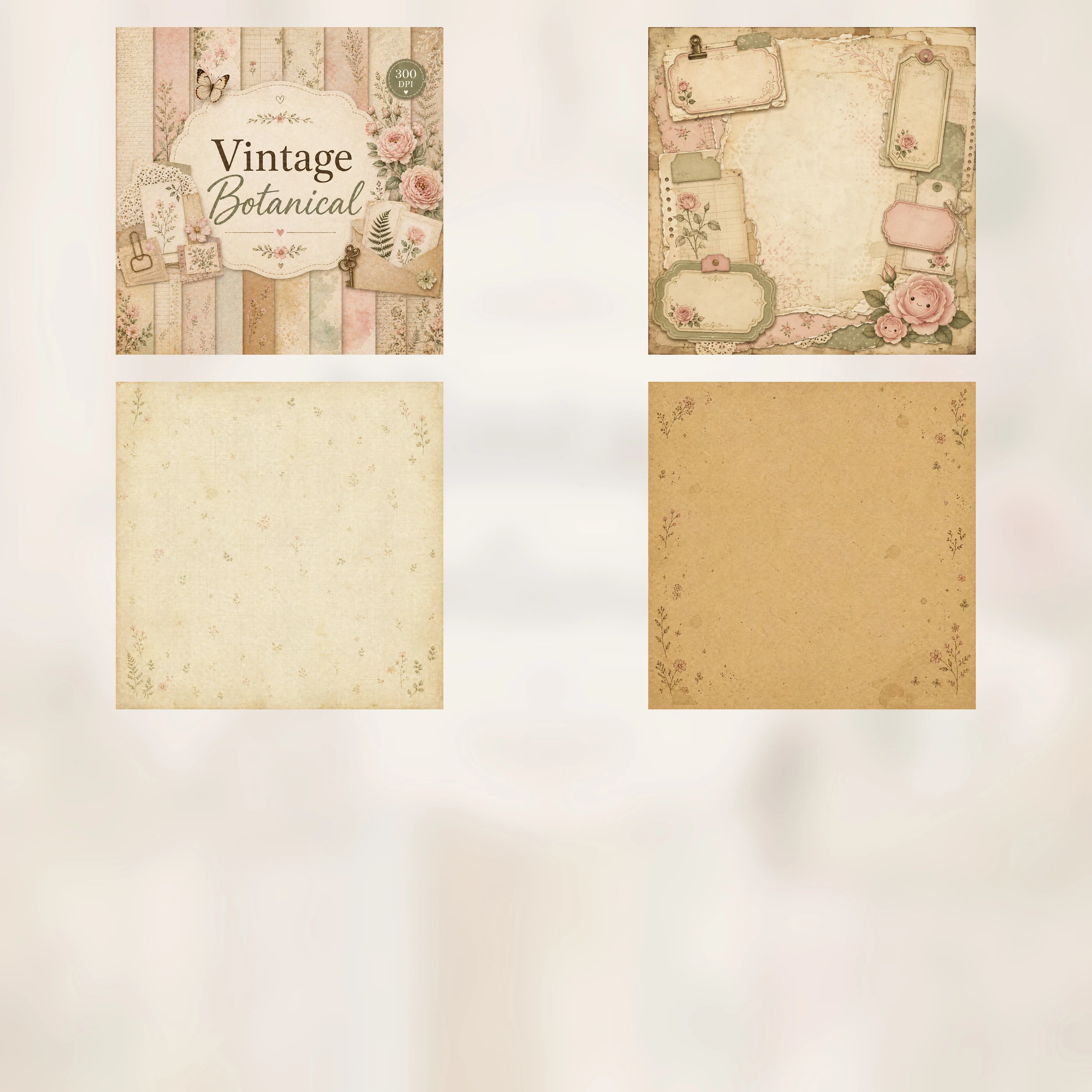 Free Vintage Botanical Scrapbook Papers | Junk Journal Printable Kit
