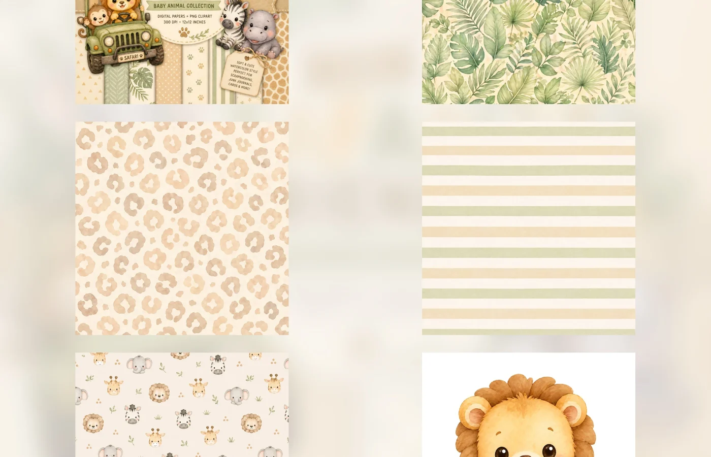 Free Baby Safari Scrapbook Papers | Cute Animal Printable Junk Journal Kit