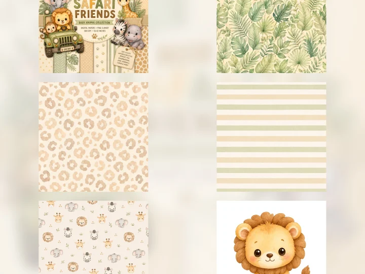 Free Baby Safari Scrapbook Papers | Cute Animal Printable Junk Journal Kit