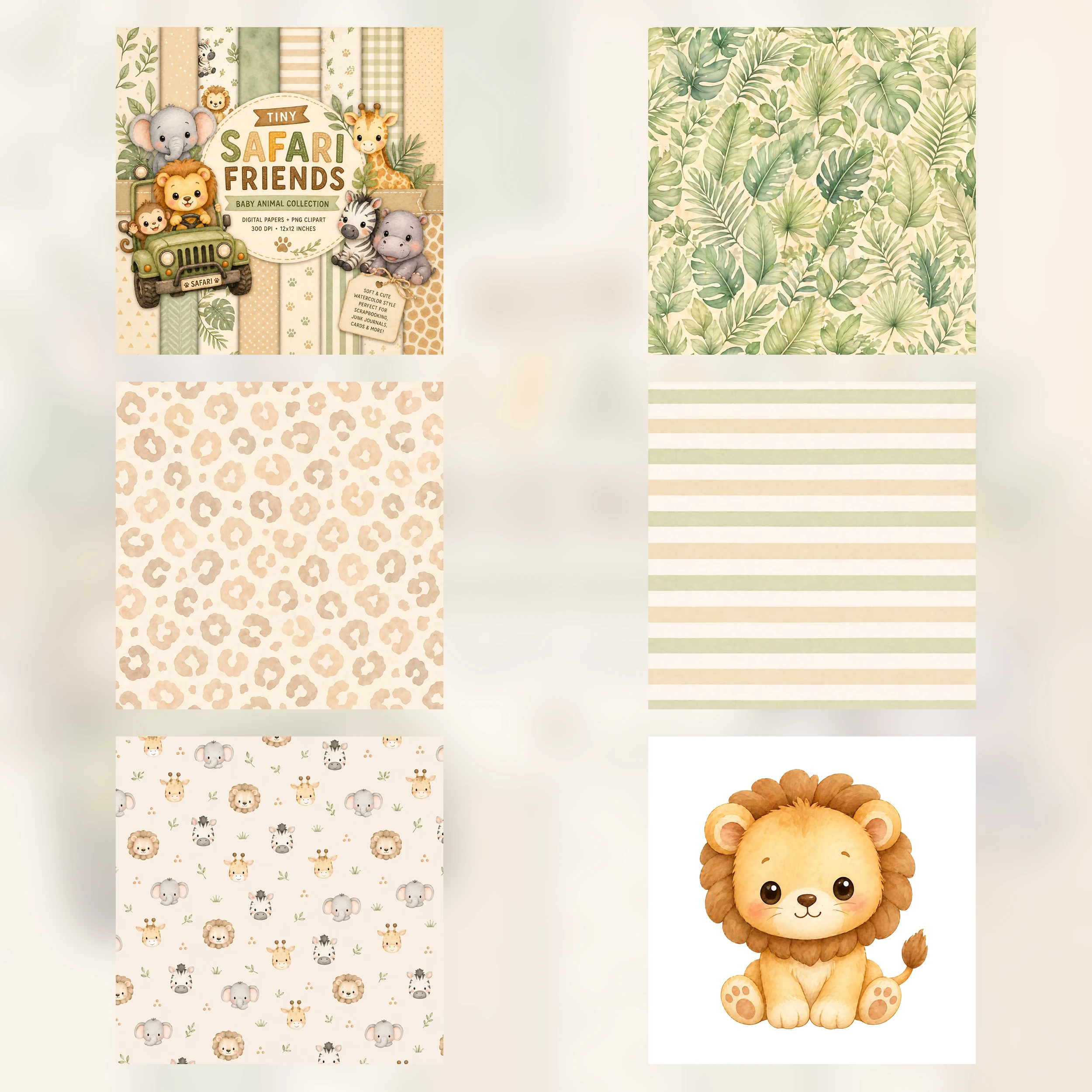Free Baby Safari Scrapbook Papers | Cute Animal Printable Junk Journal Kit