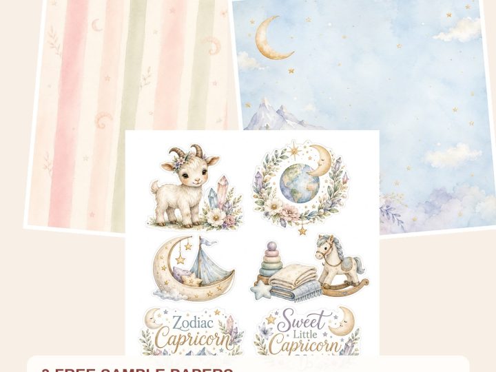 Free Capricorn Baby Zodiac Nursery – 3 Printable Scrapbook Paper Samples preview