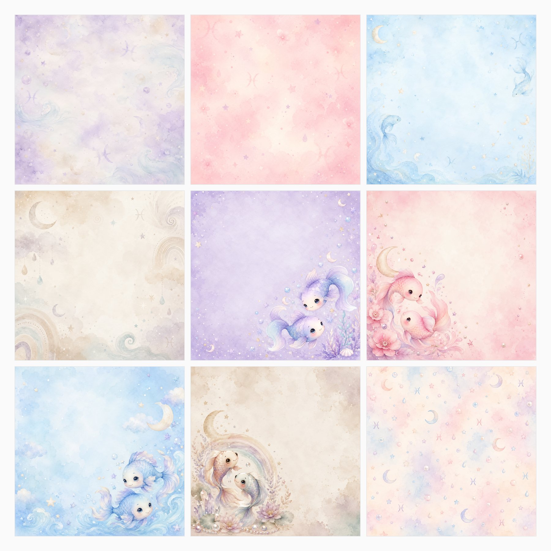 Pisces Baby Zodiac Nursery Digital Scrapbook Papers preview 2