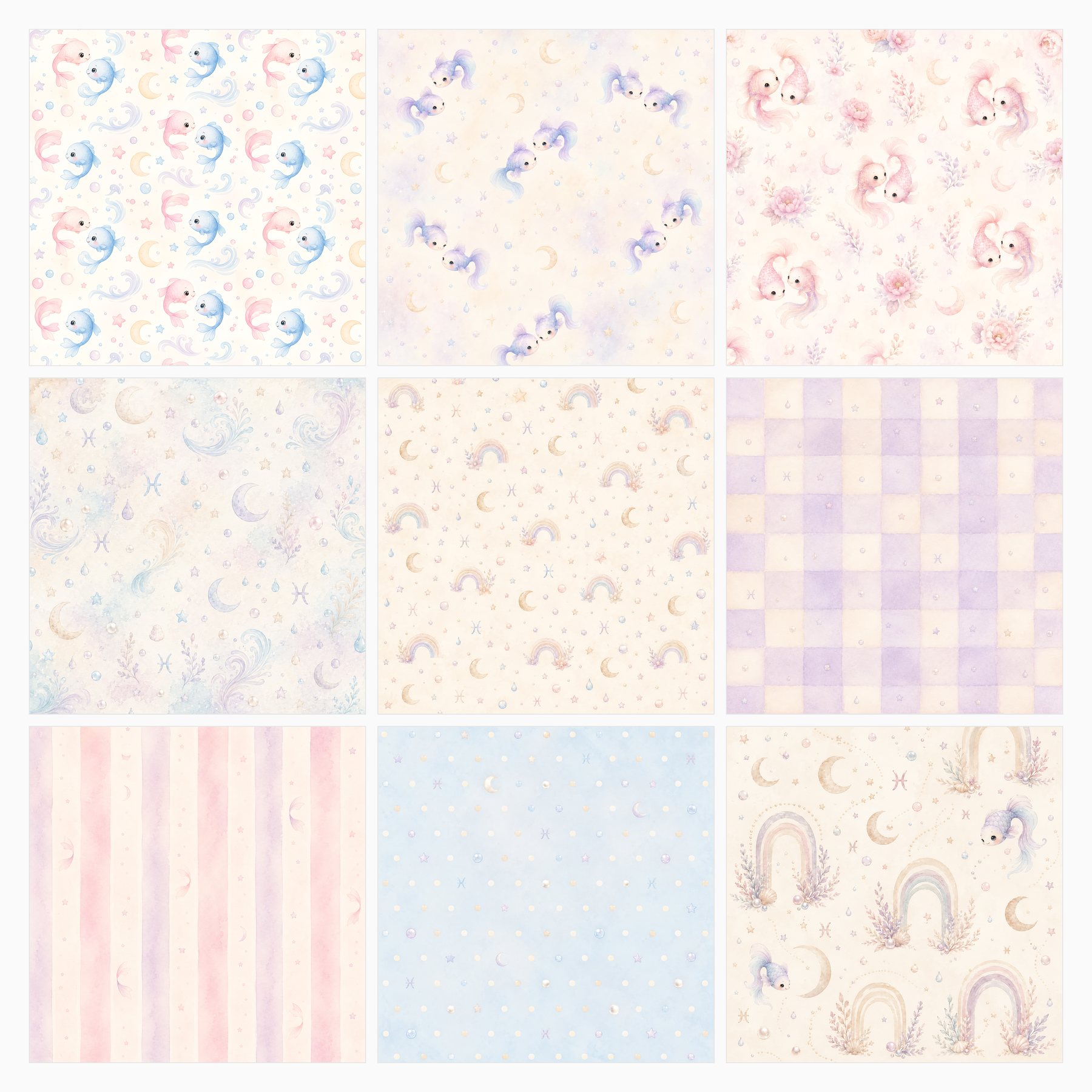 Pisces Baby Zodiac Nursery Digital Scrapbook Papers preview 3