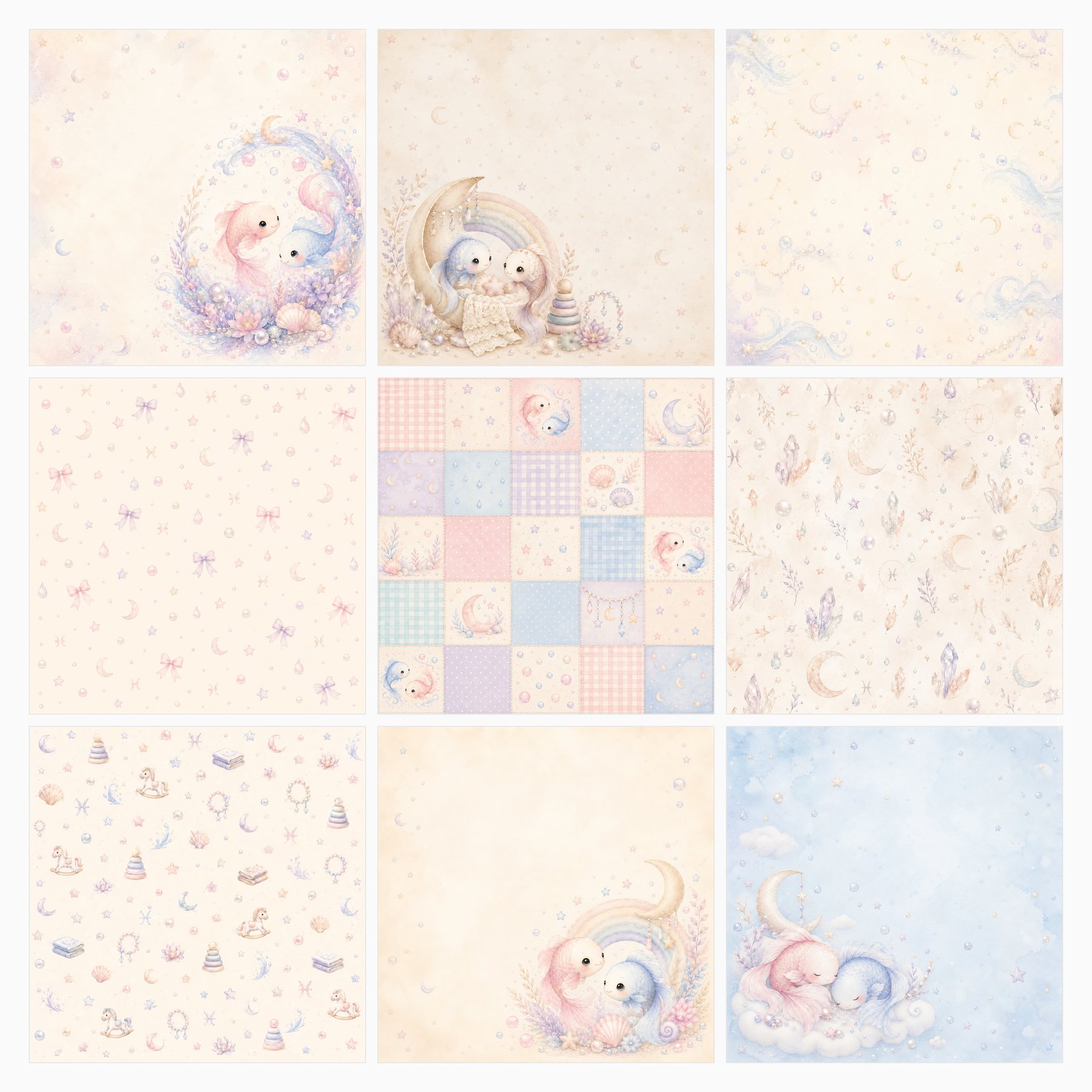 Pisces Baby Zodiac Nursery Digital Scrapbook Papers preview 4