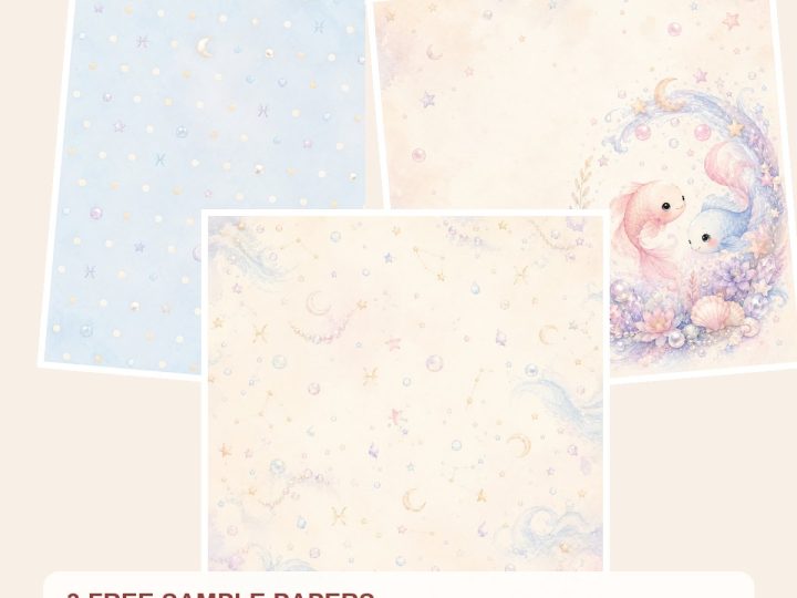 Free Pisces Baby Zodiac Nursery – 3 Printable Scrapbook Paper Samples preview