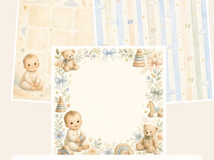 Free Baby First Year Milestone Memory Book – 3 Printable Scrapbook Paper Samples preview