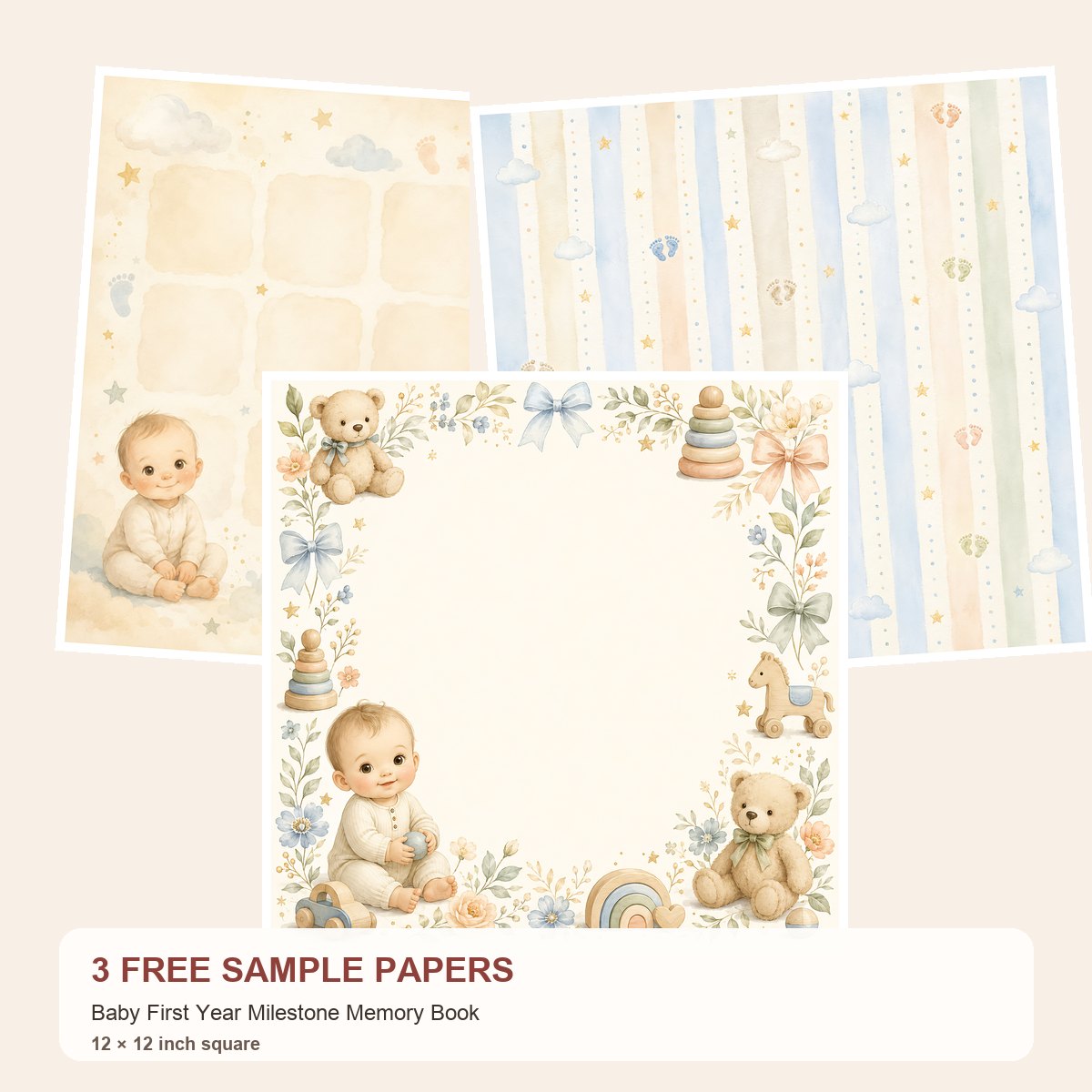 Free Baby First Year Milestone Memory Book – 3 Printable Scrapbook Paper Samples