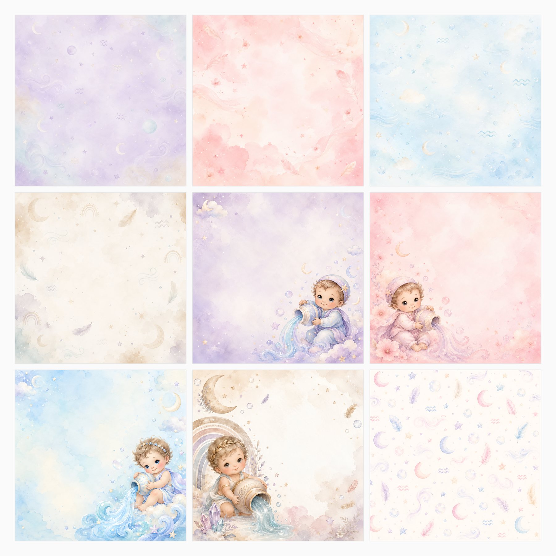 Aquarius Baby Digital Paper Zodiac Nursery preview 2
