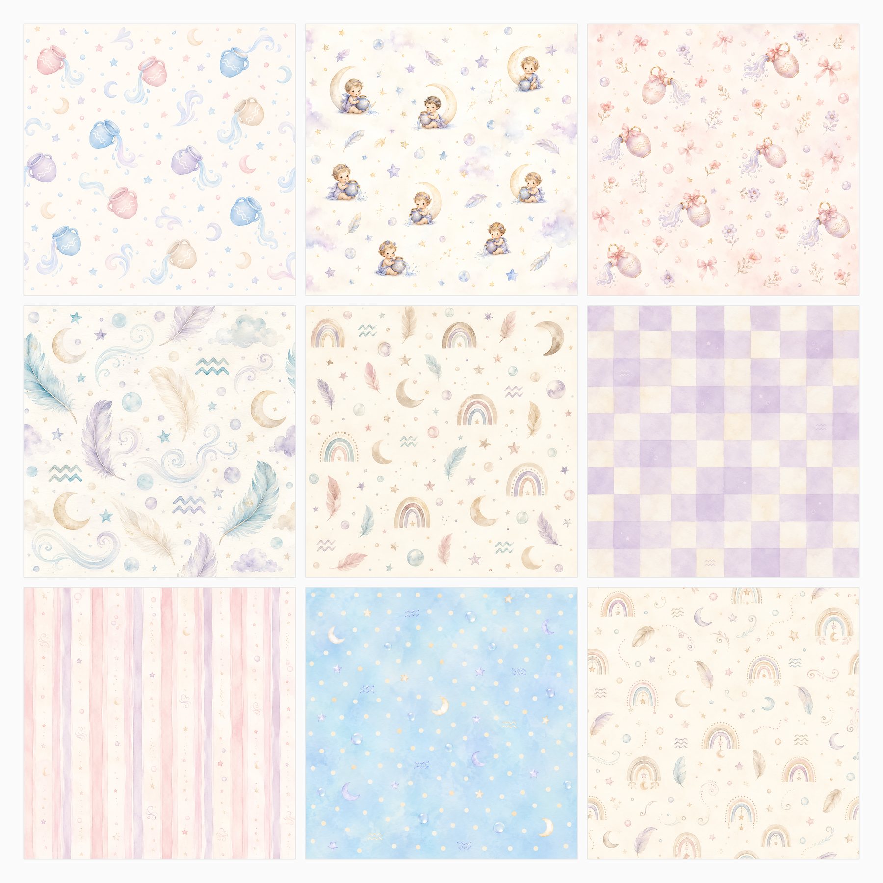 Aquarius Baby Digital Paper Zodiac Nursery preview 3