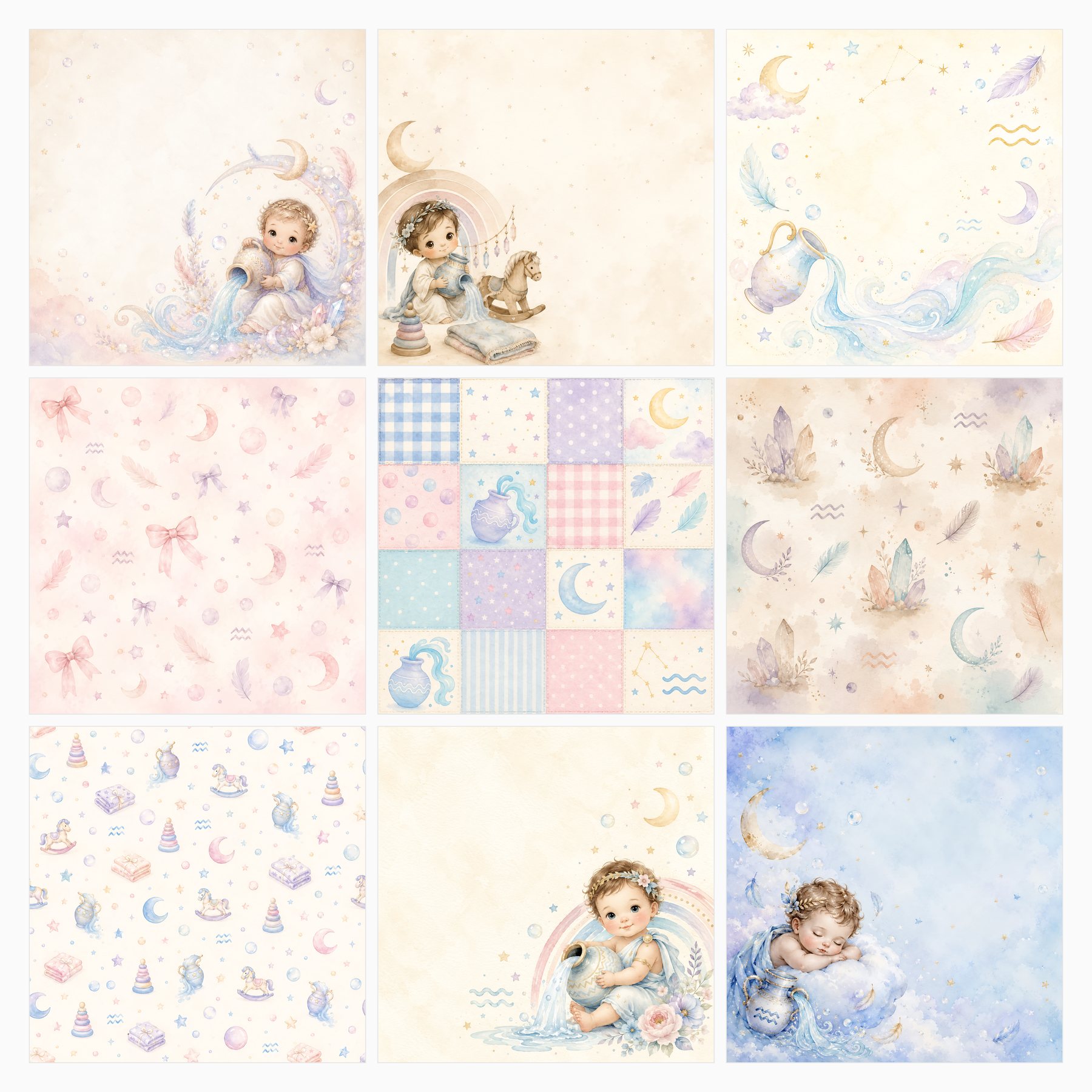 Aquarius Baby Digital Paper Zodiac Nursery preview 4