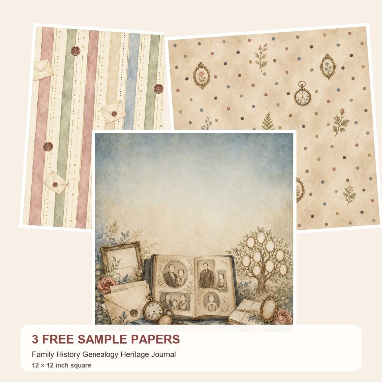 Free Family History Genealogy Heritage Journal – 3 Printable Scrapbook Paper Samples preview