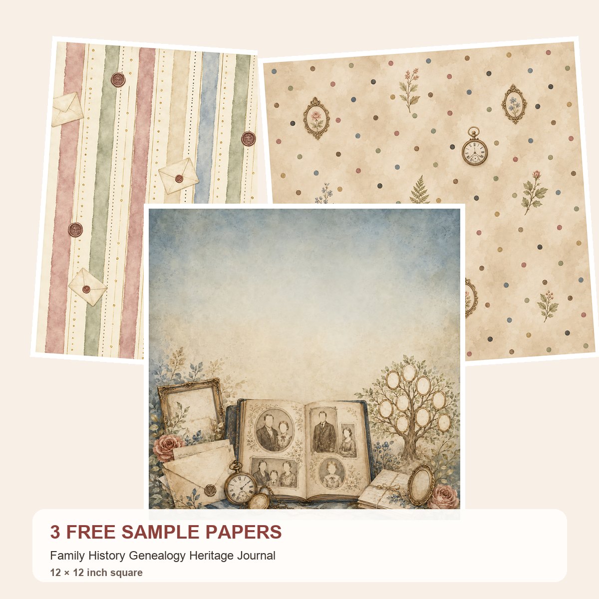 Free Family History Genealogy Heritage Journal – 3 Printable Scrapbook Paper Samples