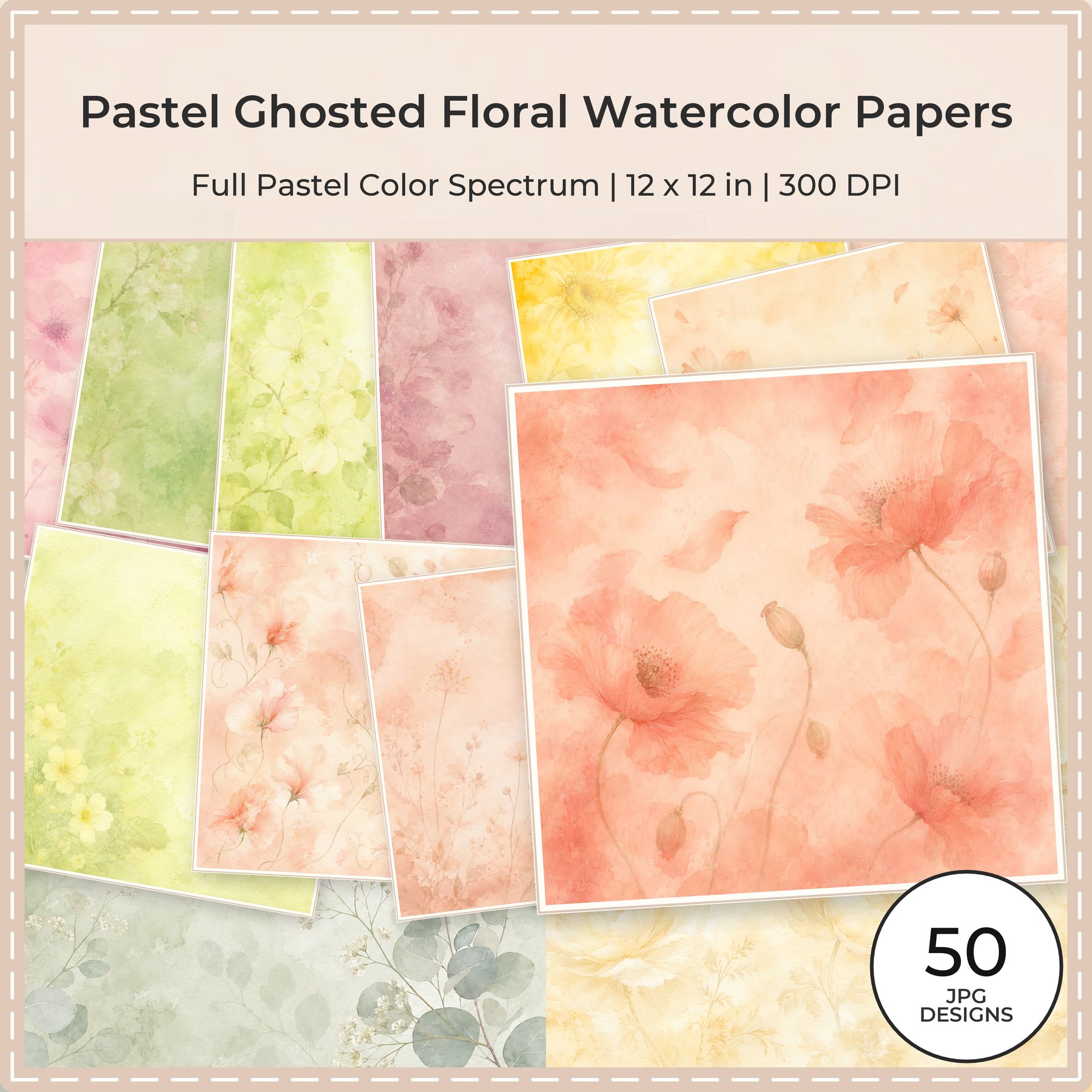 Pastel Ghosted Floral Watercolor Papers