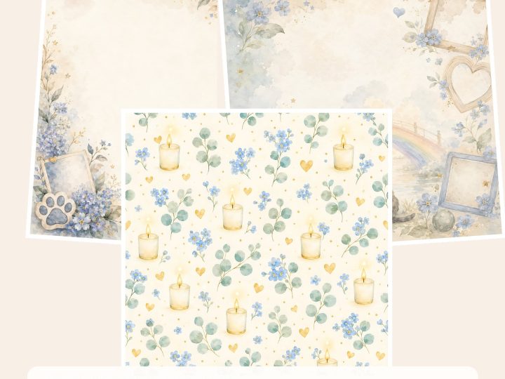 Free Pet Memorial Rainbow Bridge Keepsake – 3 Printable Scrapbook Paper Samples