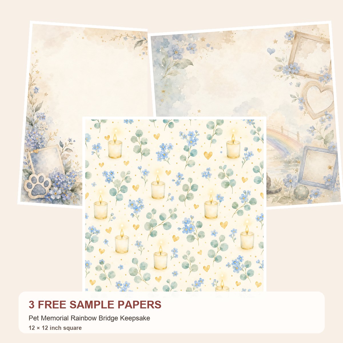 Free Pet Memorial Rainbow Bridge Keepsake – 3 Printable Scrapbook Paper Samples