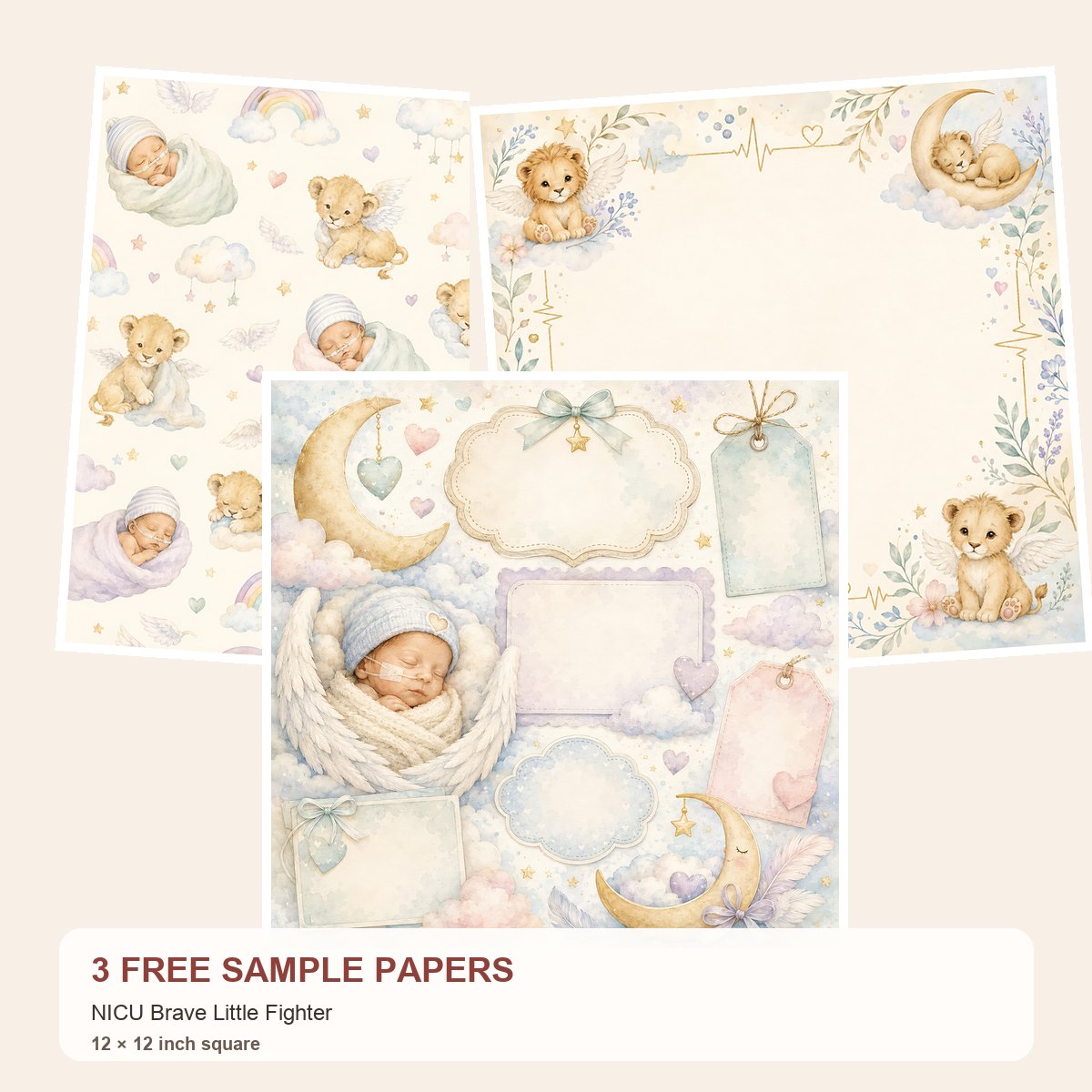 Free NICU Brave Little Fighter – 3 Printable Scrapbook Paper Samples