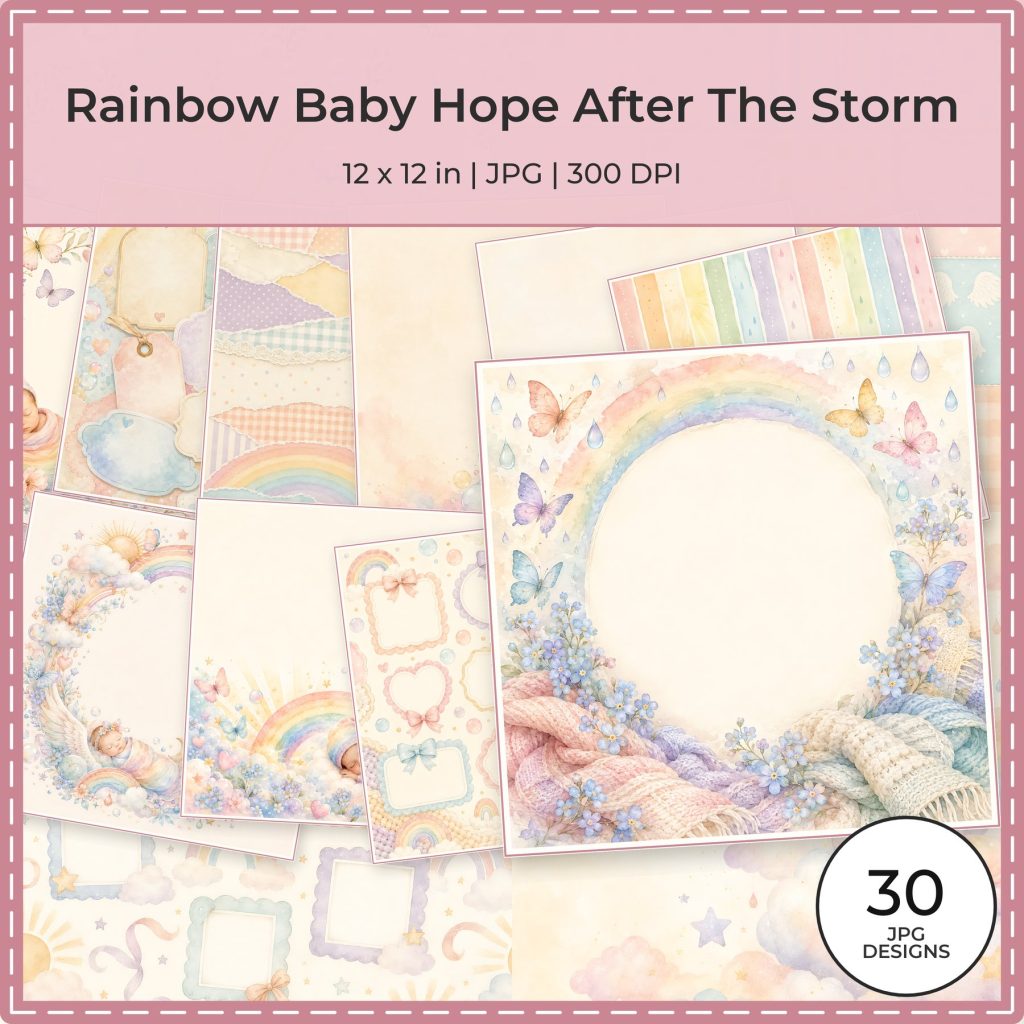 Rainbow Baby Hope After The Storm baby nursery digital paper collection preview