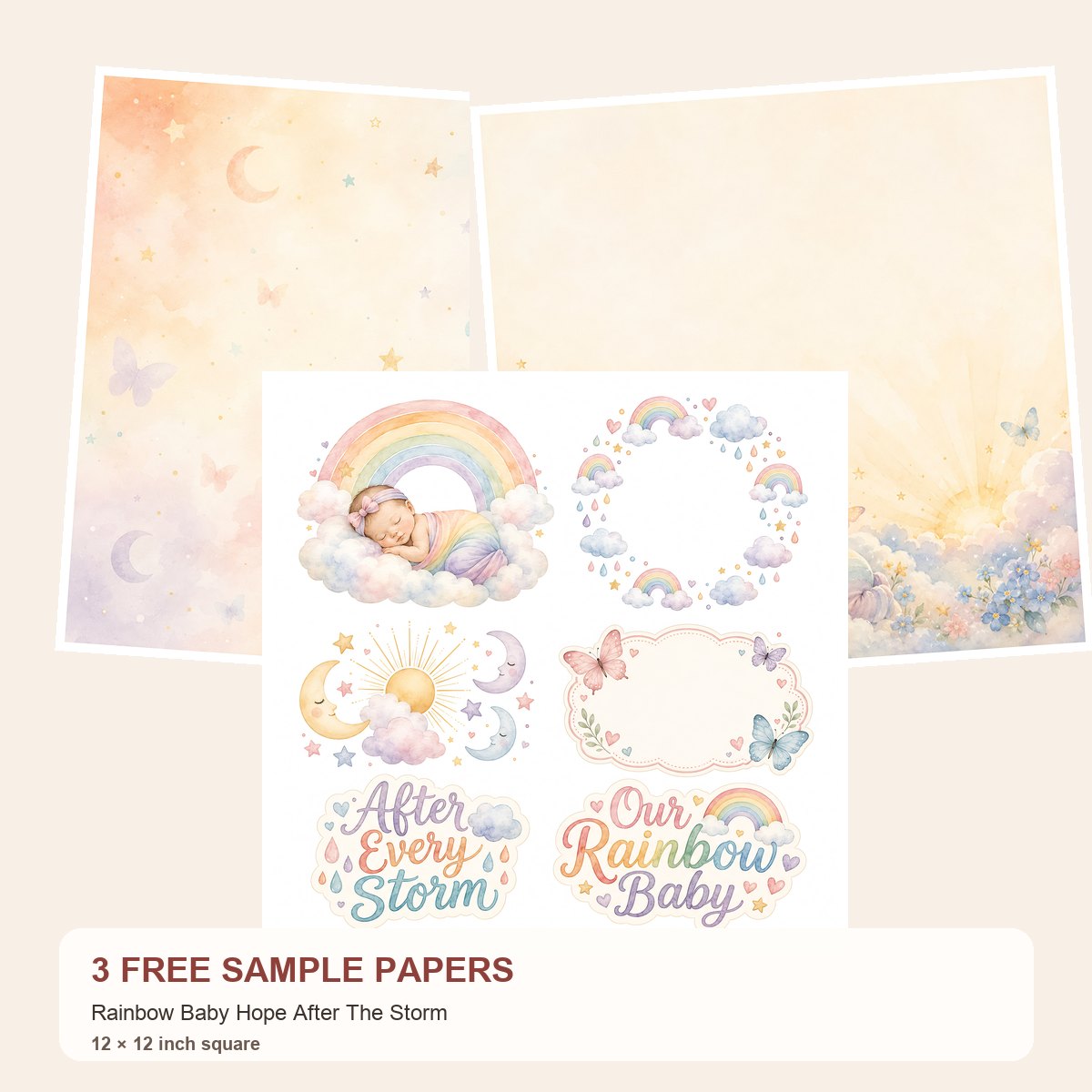 Free Rainbow Baby Hope After The Storm – 3 Printable Scrapbook Paper Samples