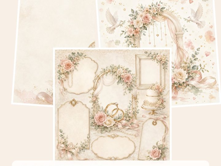 Free Wedding Day Love Story Keepsake – 3 Printable Scrapbook Paper Samples preview