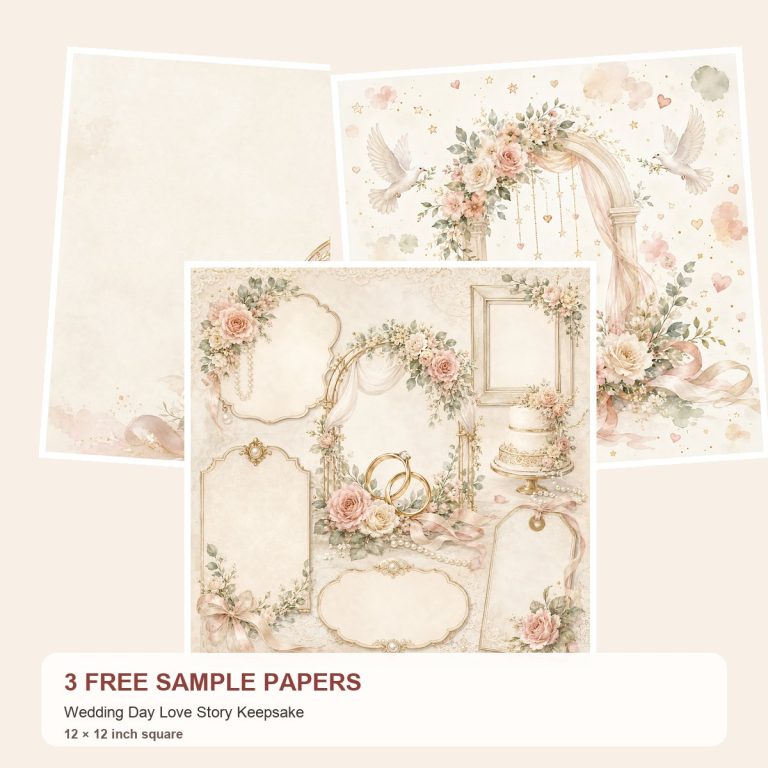 Free Wedding Day Love Story Keepsake – 3 Printable Scrapbook Paper Samples preview