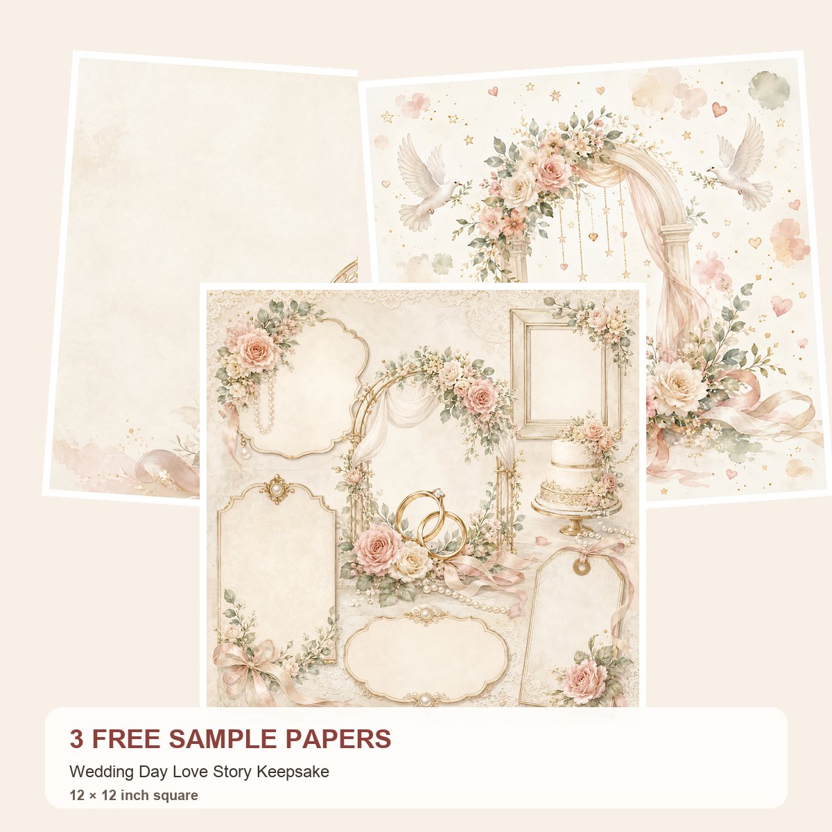 Free Wedding Day Love Story Keepsake – 3 Printable Scrapbook Paper Samples
