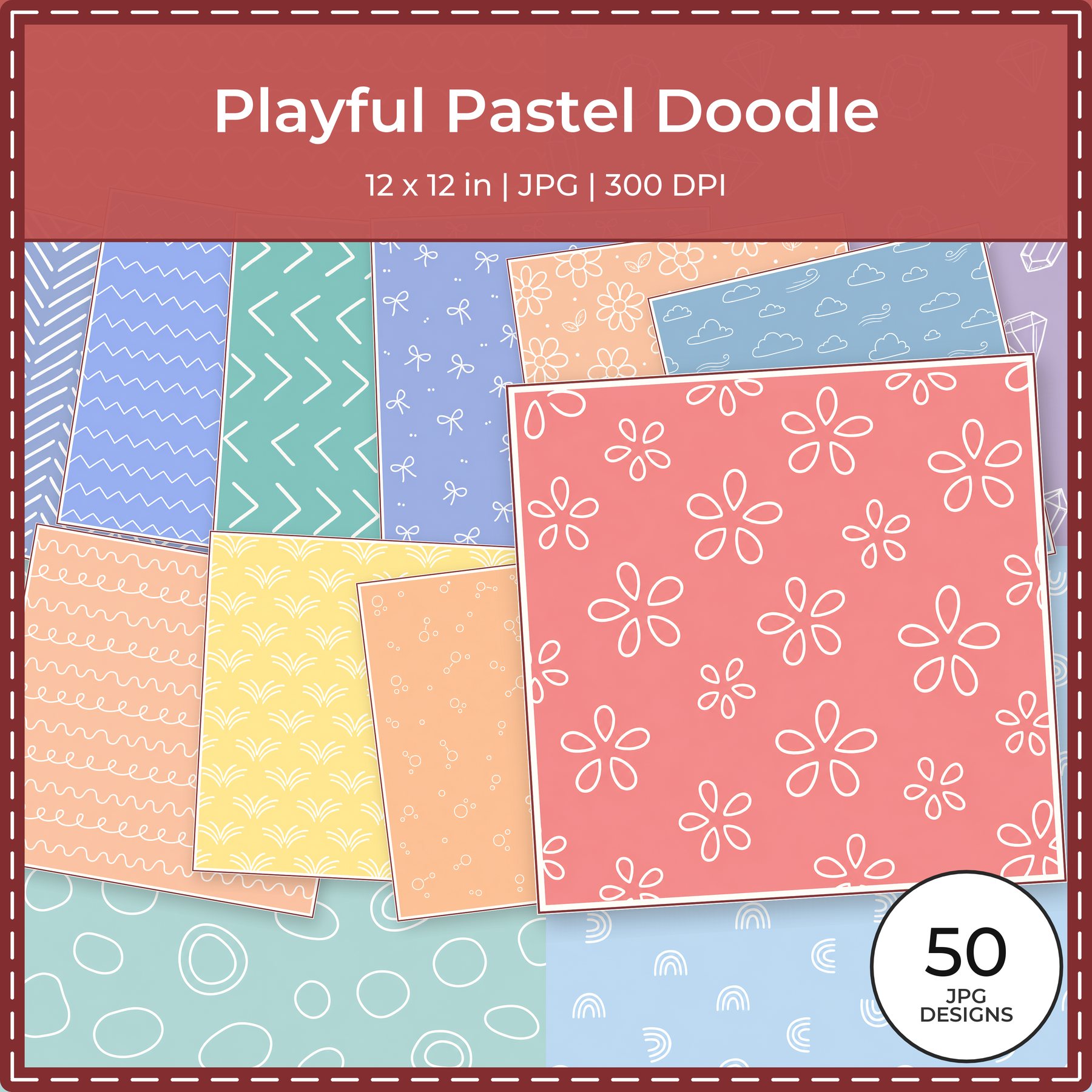 Playful Pastel Doodle Digital Scrapbook Paper