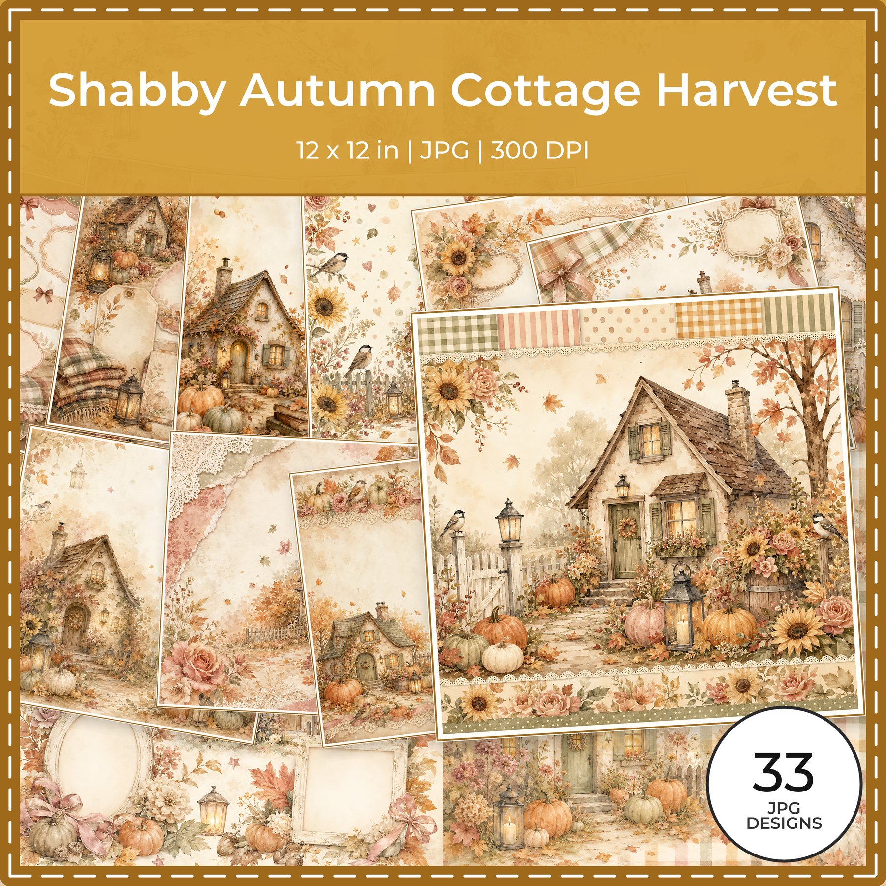 Shabby Autumn Cottage Harvest Digital Scrapbook Papers
