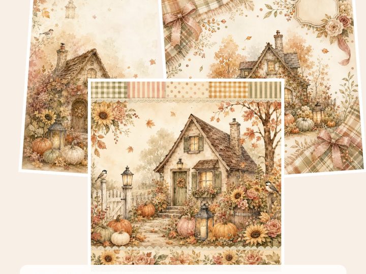 Free Shabby Autumn Cottage Harvest – 3 Printable Paper Samples preview