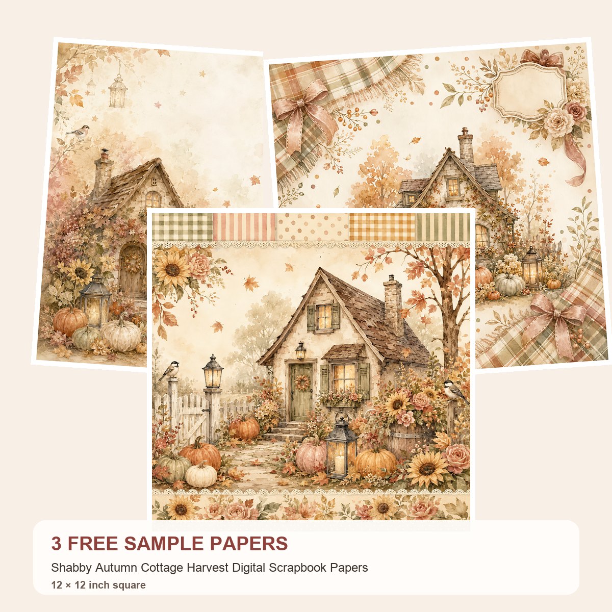 Free Shabby Autumn Cottage Harvest – 3 Printable Paper Samples
