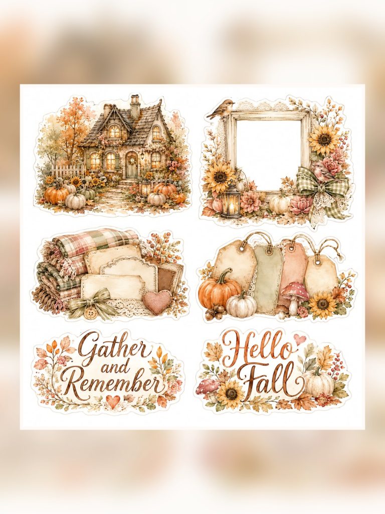 Shabby Autumn Cottage Harvest Digital Scrapbook Papers poster portrait