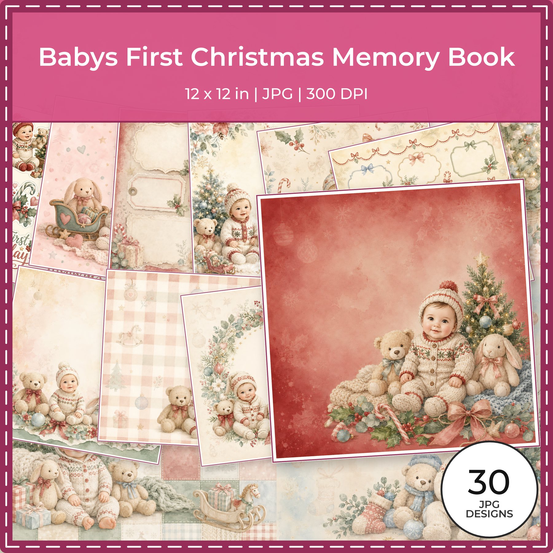 Babys First Christmas Memory Book Digital Scrapbook Paper