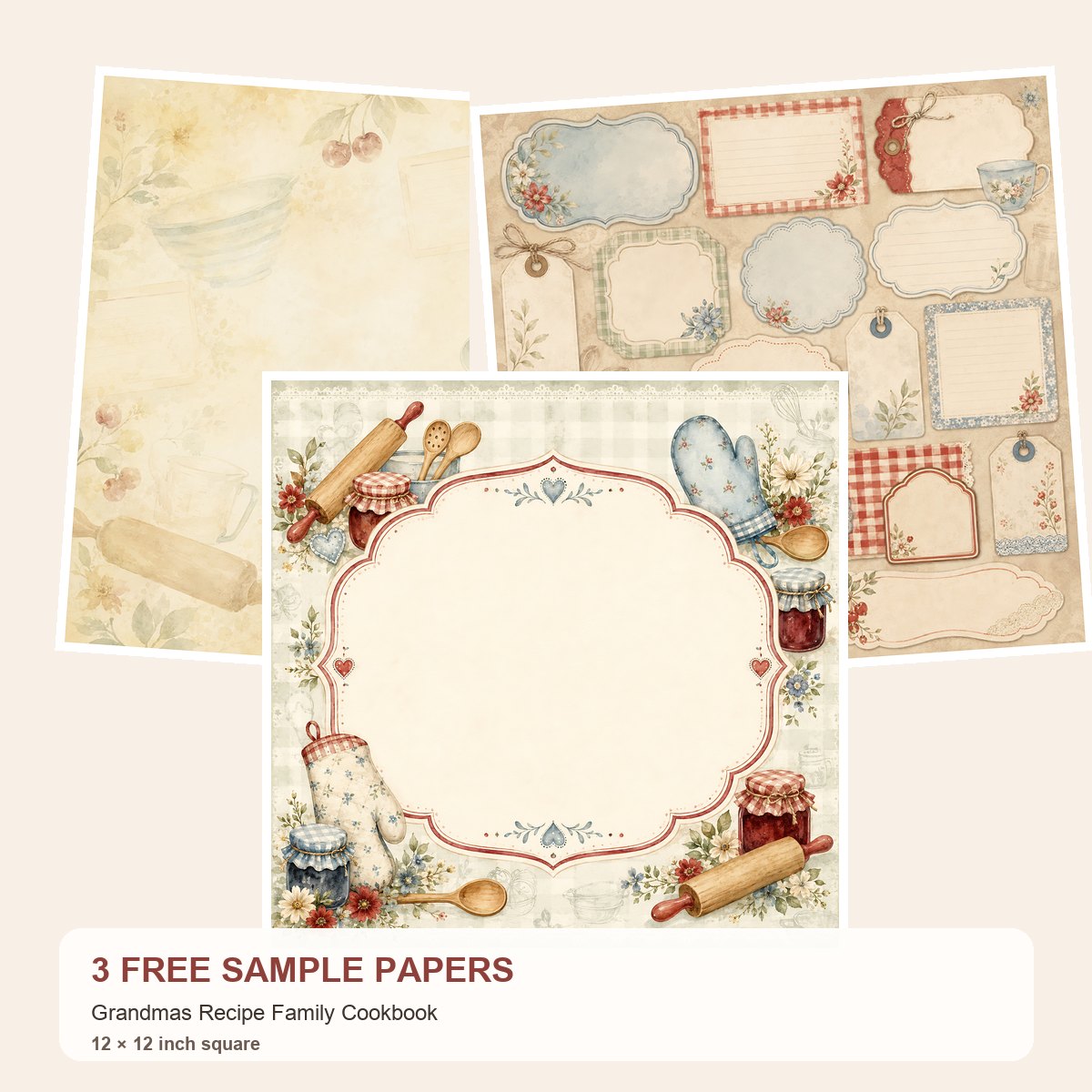 Free Grandmas Recipe Family Cookbook – 3 Printable Scrapbook Paper Samples