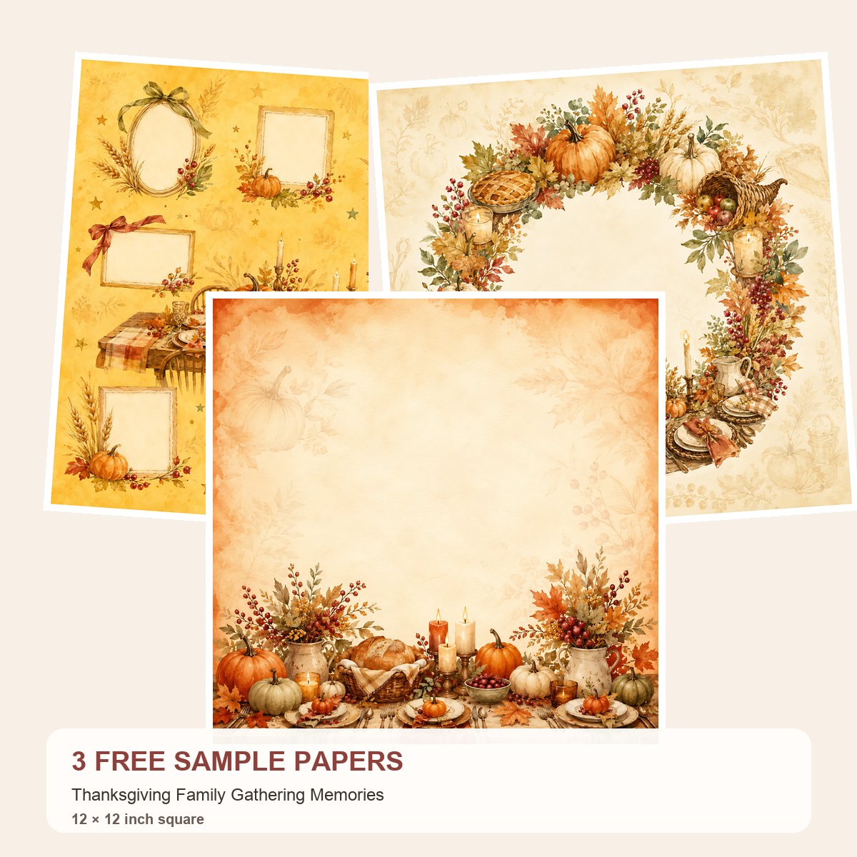 Free Thanksgiving Family Gathering Memories – 3 Printable Scrapbook Paper Samples