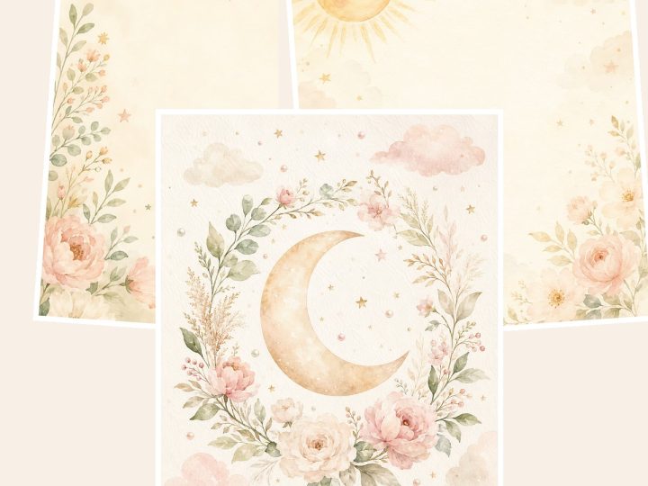 Free Little Star Nursery Watercolor – 3 Printable Scrapbook Paper Samples preview