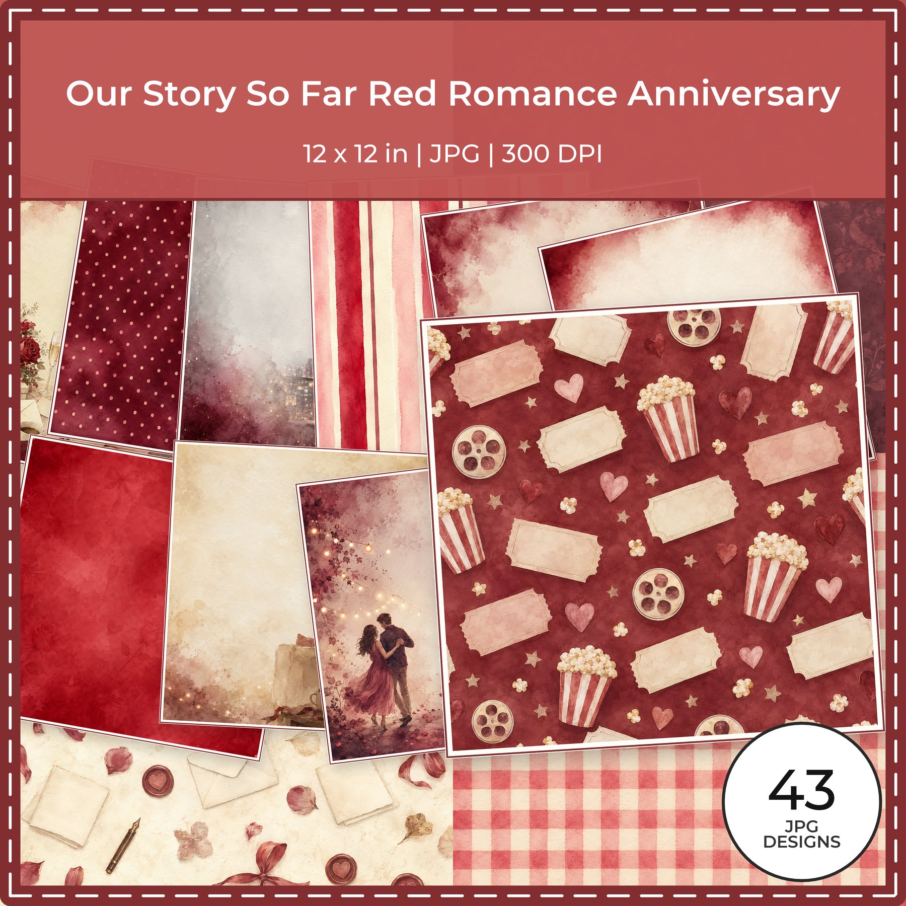 Our Story So Far Red Romance Anniversary Digital Scrapbook Paper
