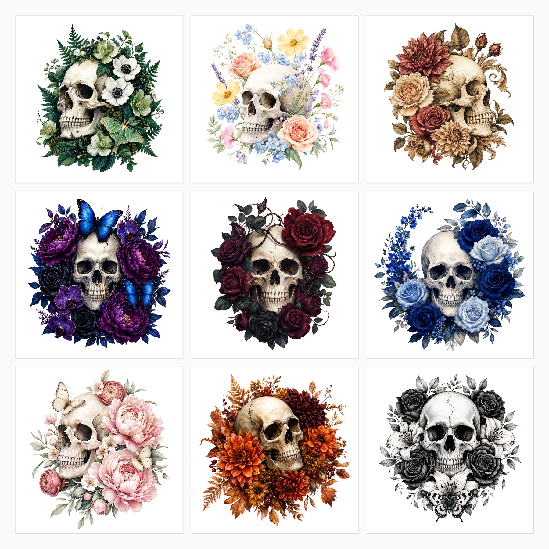 20 Floral Skull PNG Clipart Bundle for Gothic Crafts preview 3