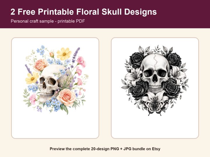 2 Free Printable Floral Skull Designs preview