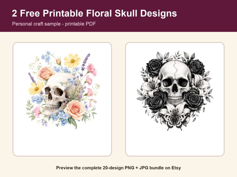 2 Free Printable Floral Skull Designs preview