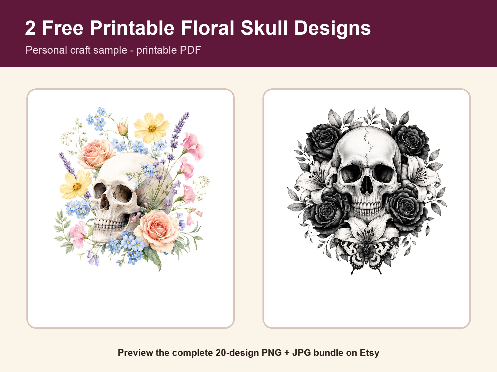 2 Free Printable Floral Skull Designs