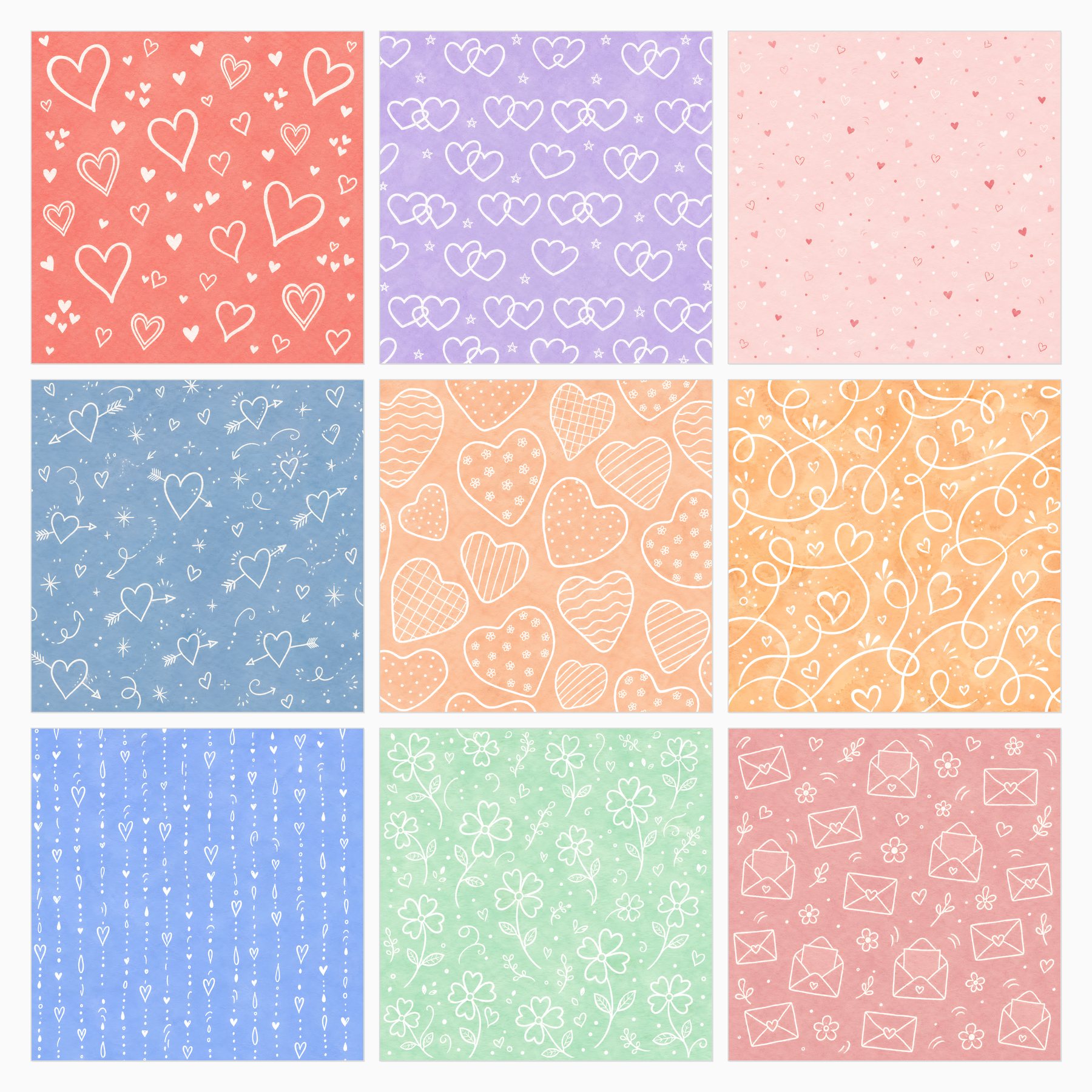 Playful Love Pastel Doodle Digital Scrapbook Paper Set preview 2