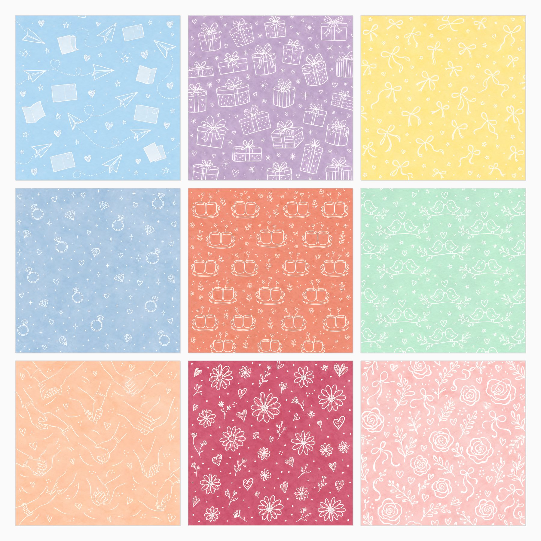 Playful Love Pastel Doodle Digital Scrapbook Paper Set preview 3