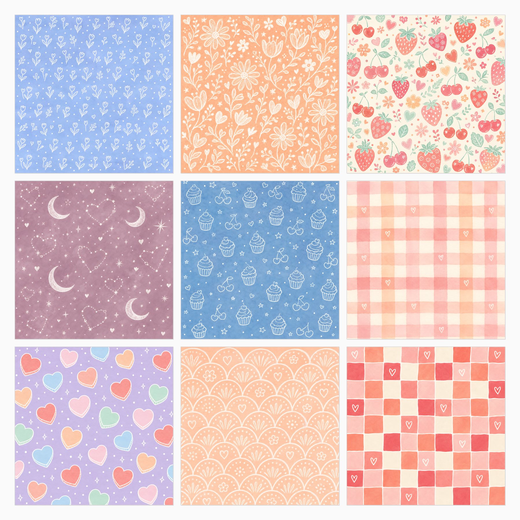 Playful Love Pastel Doodle Digital Scrapbook Paper Set preview 4