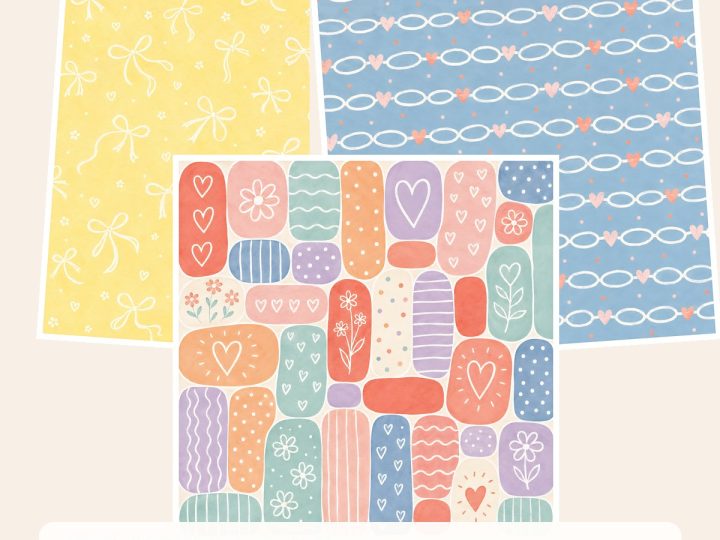 Free Playful Love Pastel Doodle – 3 Printable Scrapbook Paper Samples preview
