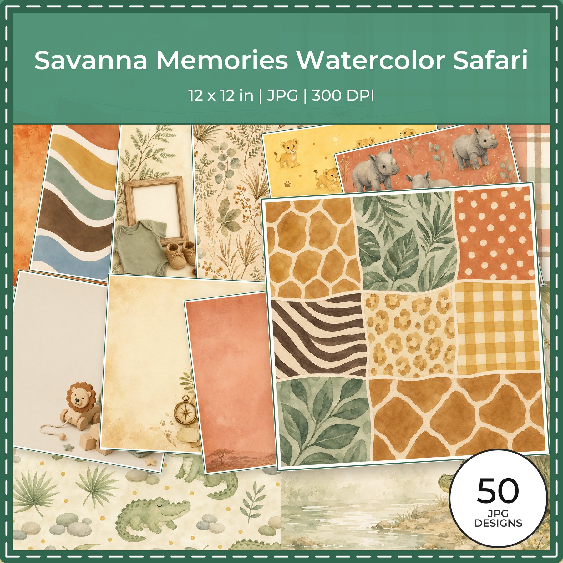 Savanna Memories Watercolor Safari Digital Scrapbook Papers