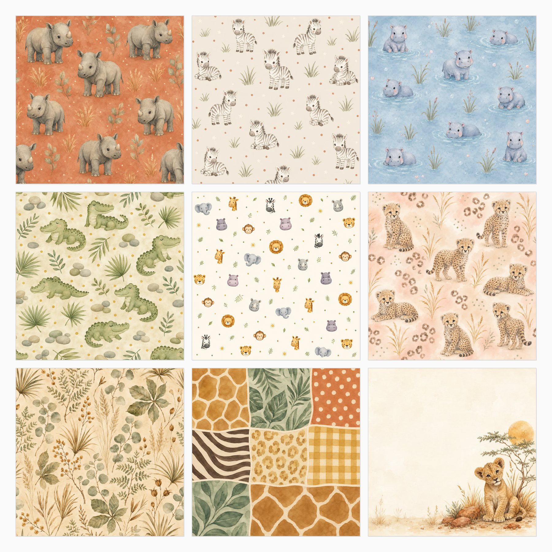 Savanna Memories Watercolor Safari Digital Scrapbook Papers preview 4