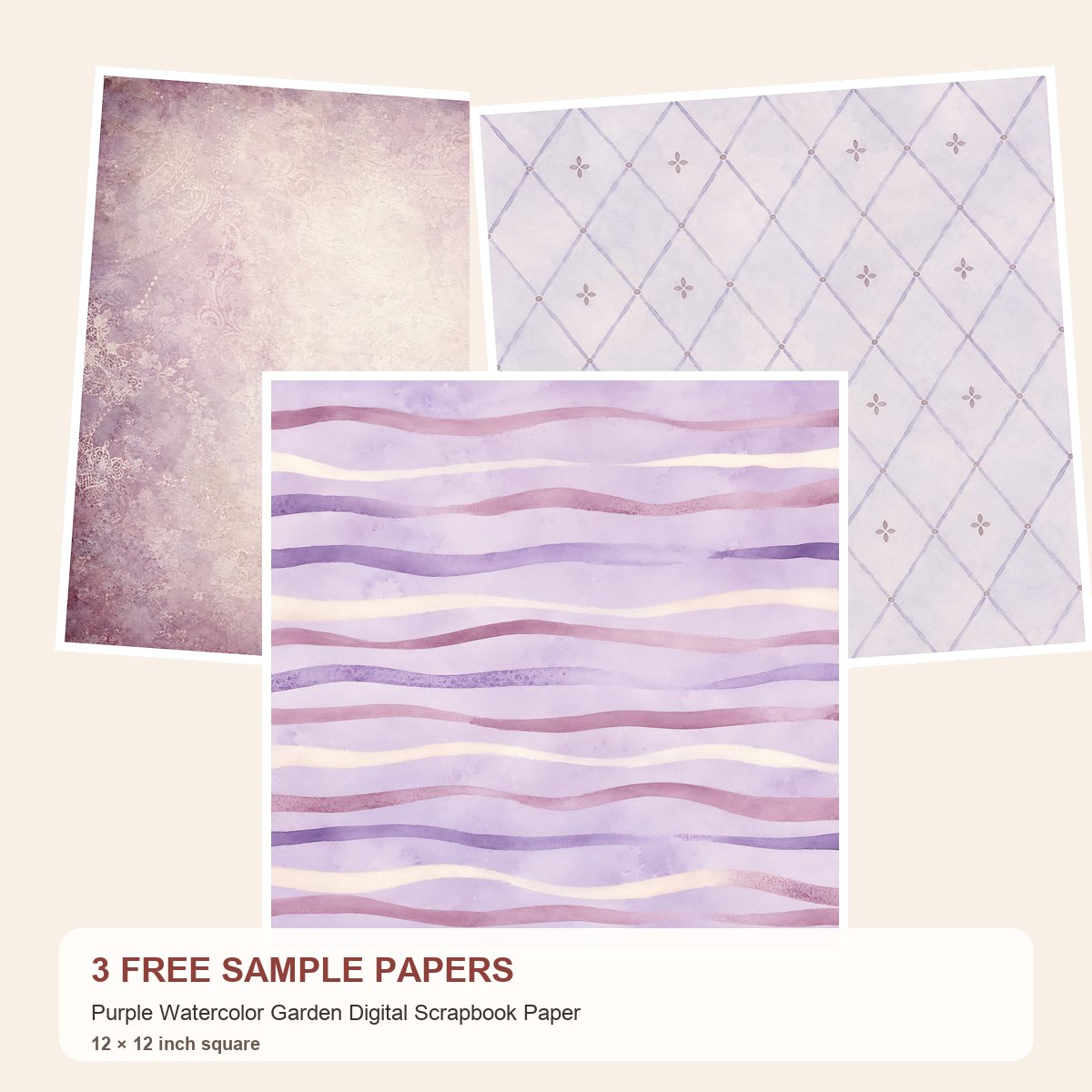 Free Purple Watercolor Garden – 3 Printable Scrapbook Paper Samples