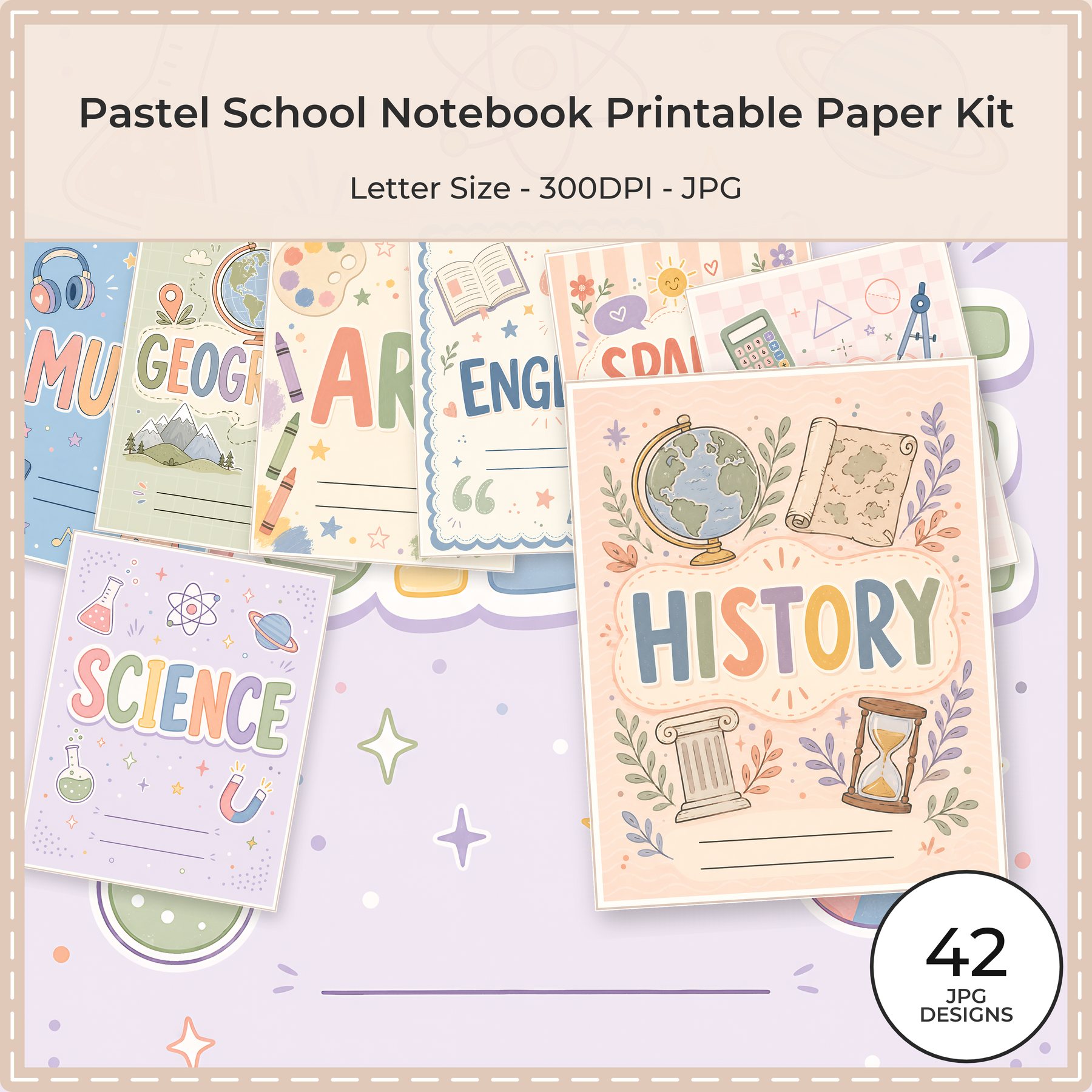 Pastel School Notebook Printable Paper Kit
