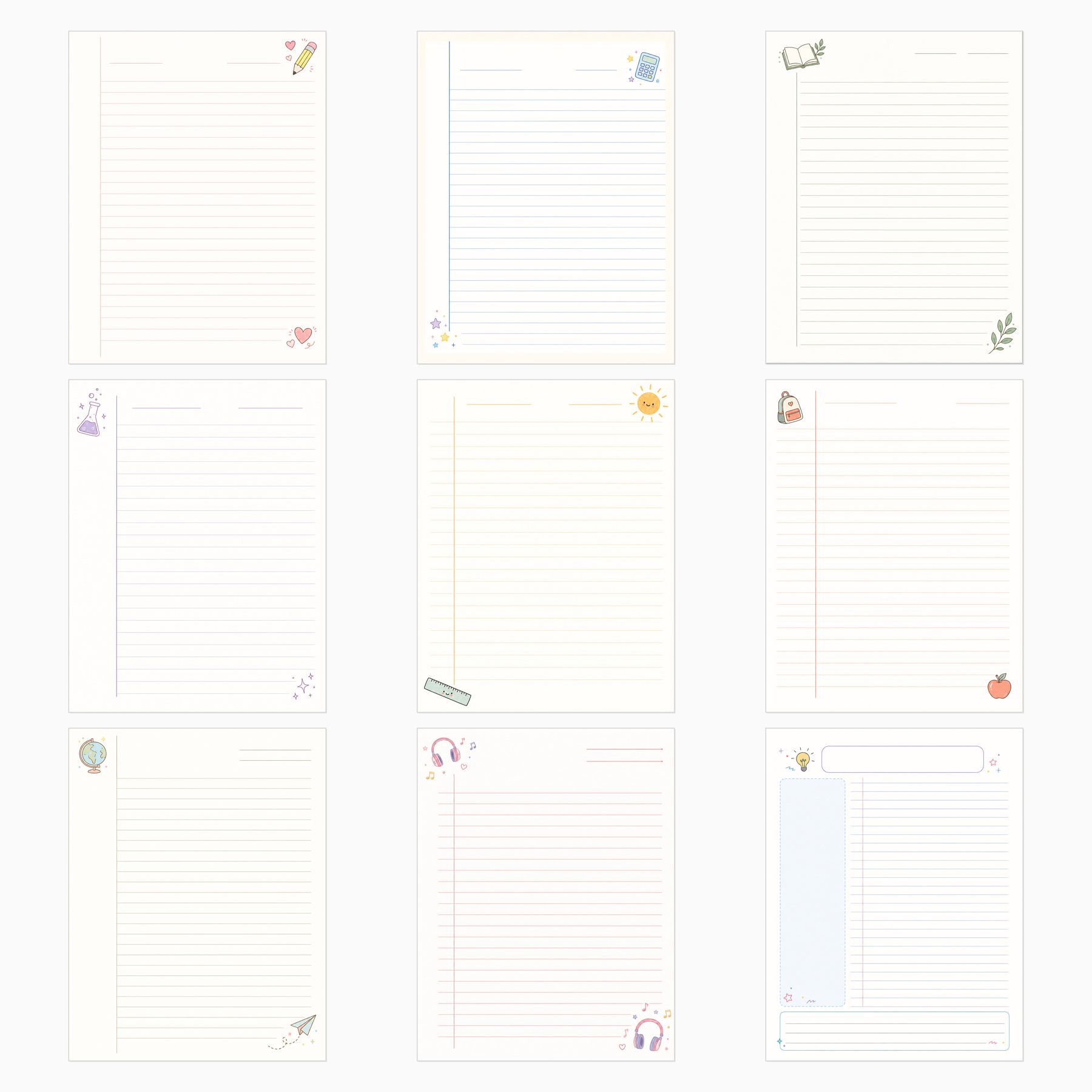 Pastel School Notebook Printable Paper Kit preview 2