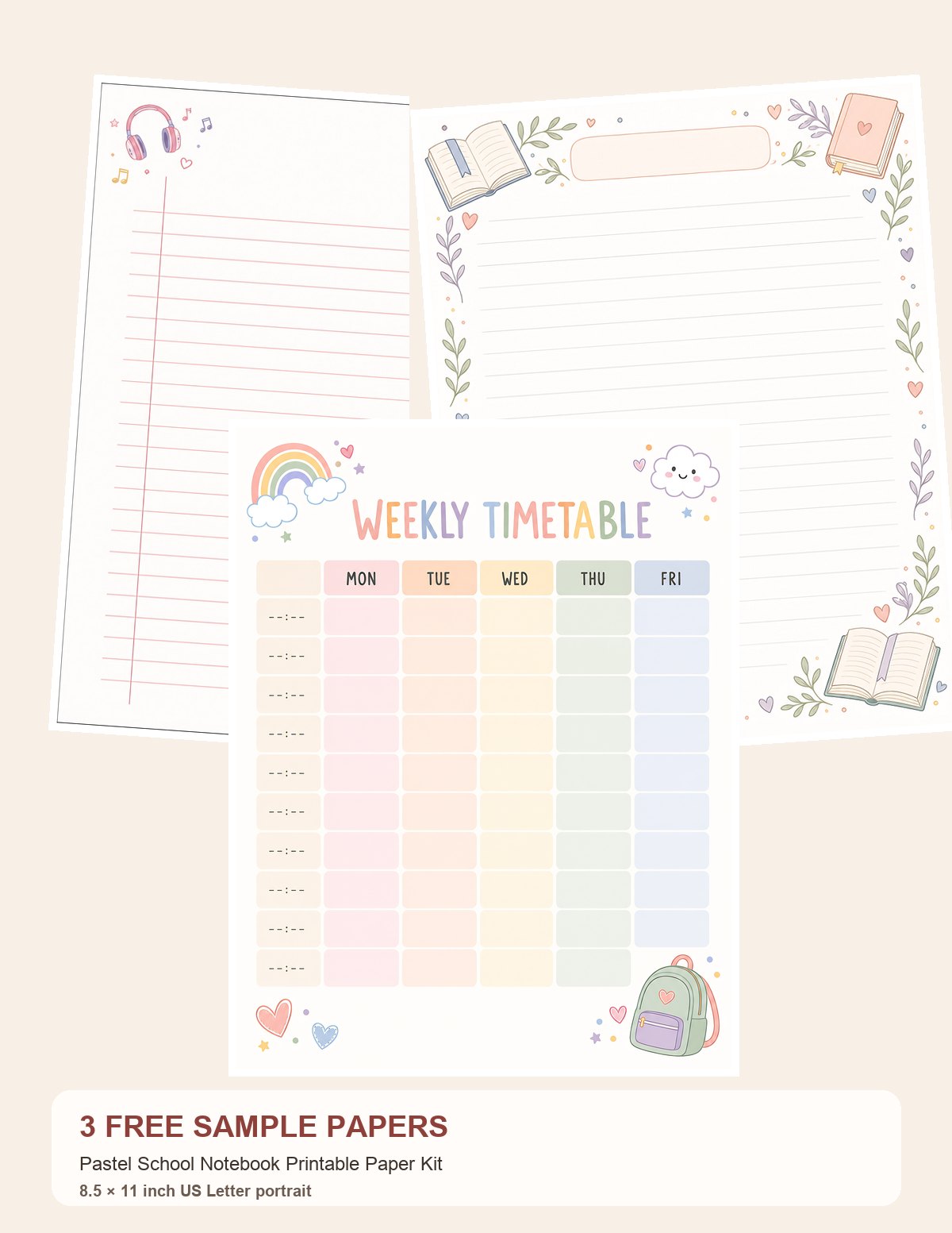 Free Pastel School Notebook Printable Paper Kit – 3 Sample Papers