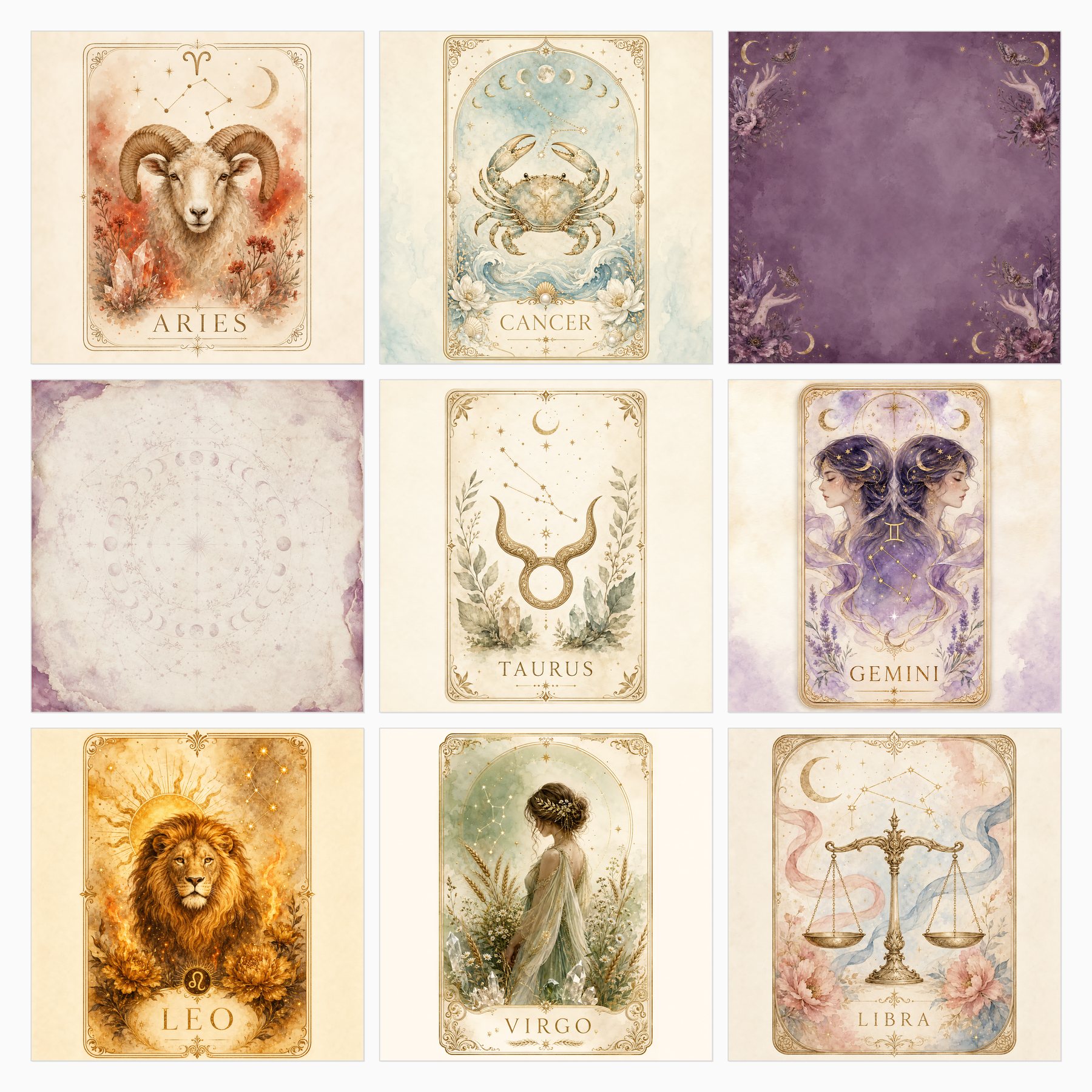Mystic Celestial Tarot Zodiac Digital Scrapbook Paper preview 4